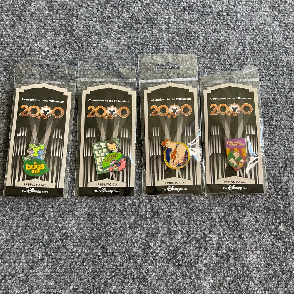 Disney Store Countdown to the Millennium Pins 16-19 Mulan Hercules Bugs Life NIP
